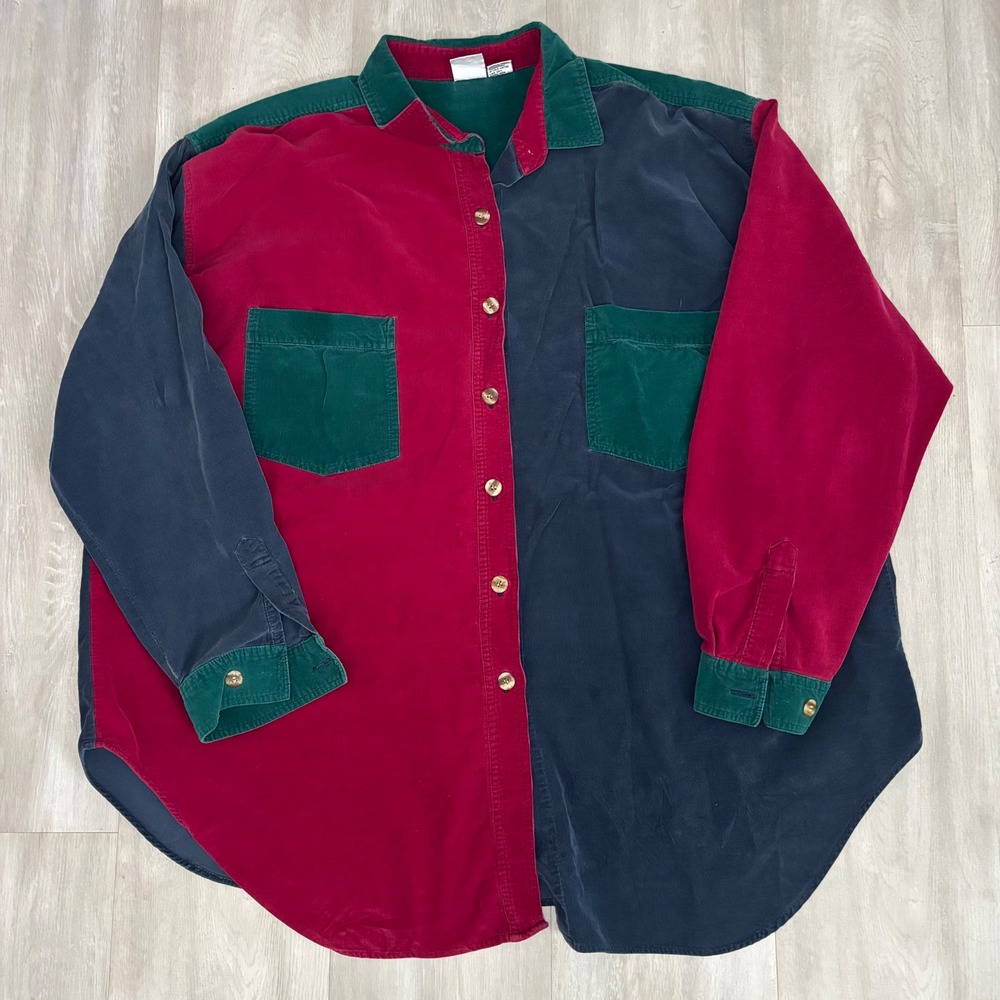 Sudden Impact Vintage Colorblock Corduroy Button Down Shirt Plus Size 24W Cotton